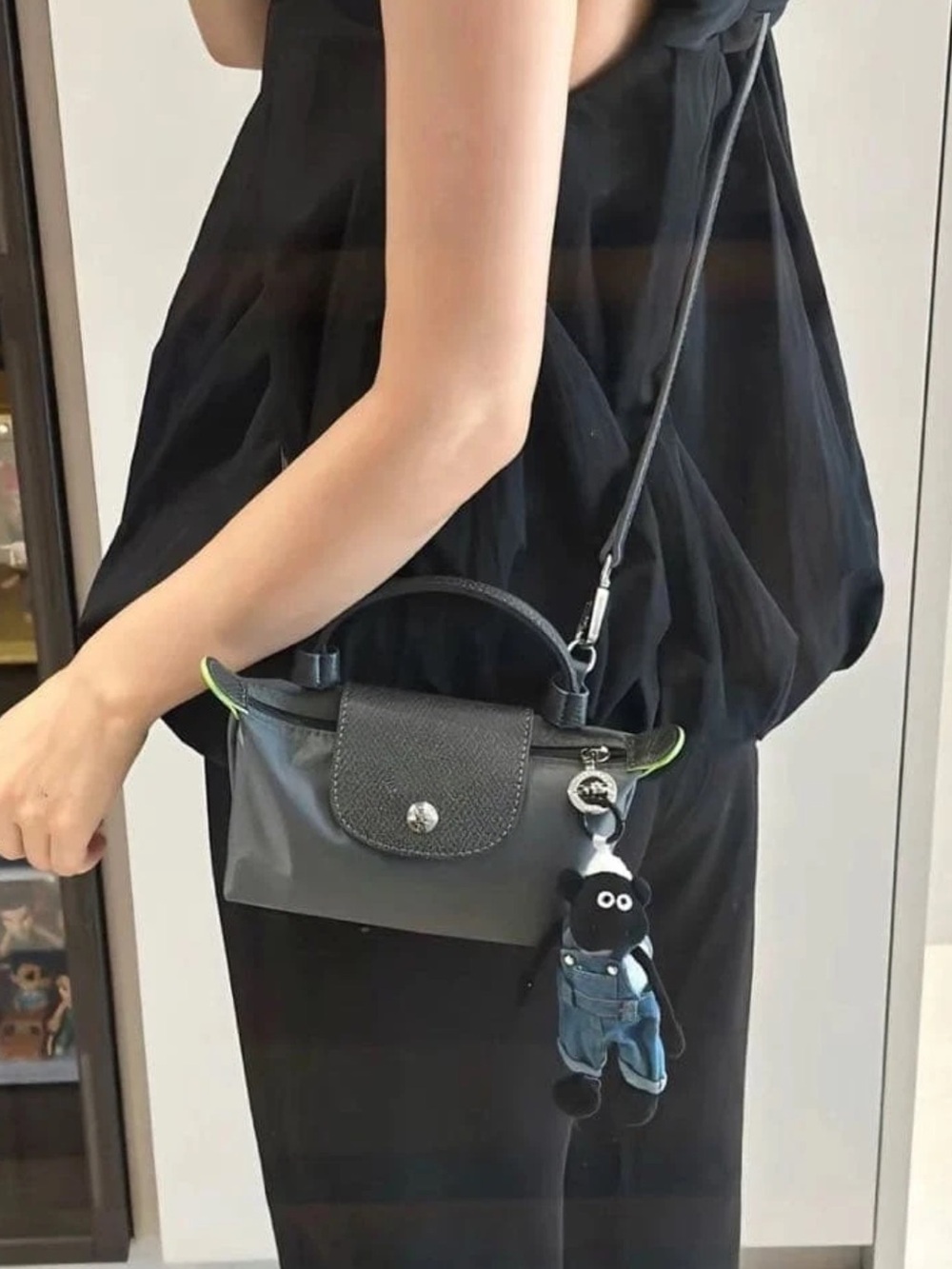 NWOT Longchamp Le Pliage  Mini Top-Handle Crossbody Black/Silver Hardware - Picture 12 of 15